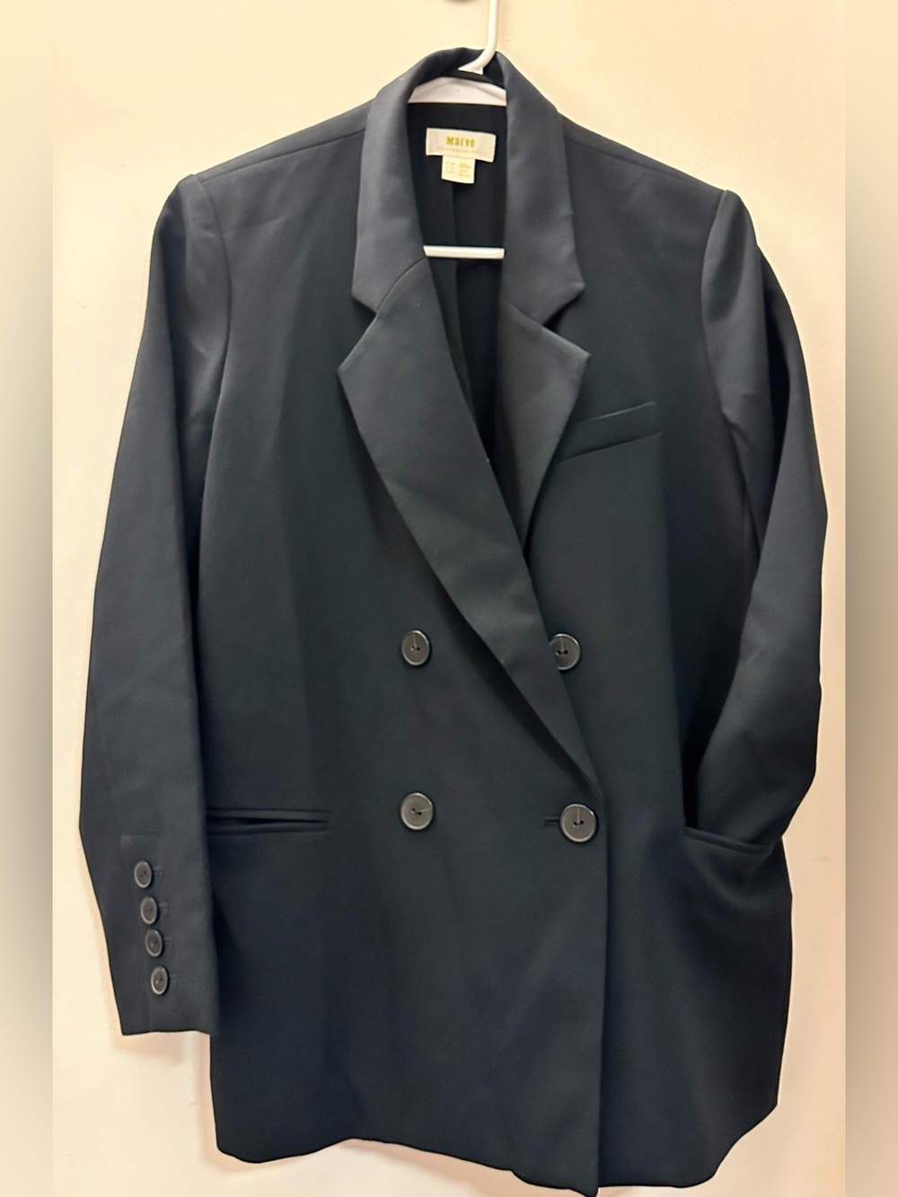 Maeve Anthropologie Double-Breasted Black Blazer. Oversized fit Fall SZ XS Navy